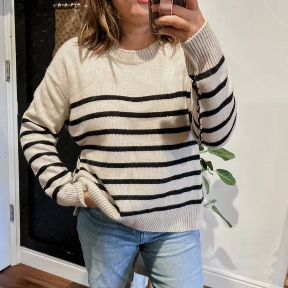 Vince 100% Cashmere Stripe Boxy Crew Sweater. Size S - Picture 1 of 11